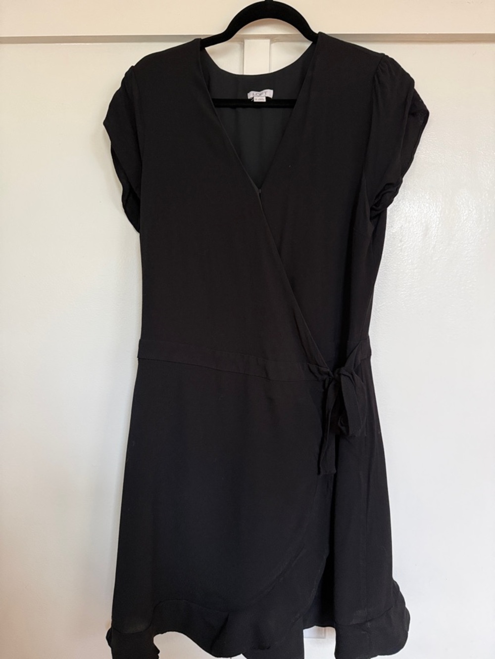 LOFT Black Short Sleeved Wrap Mini Dress